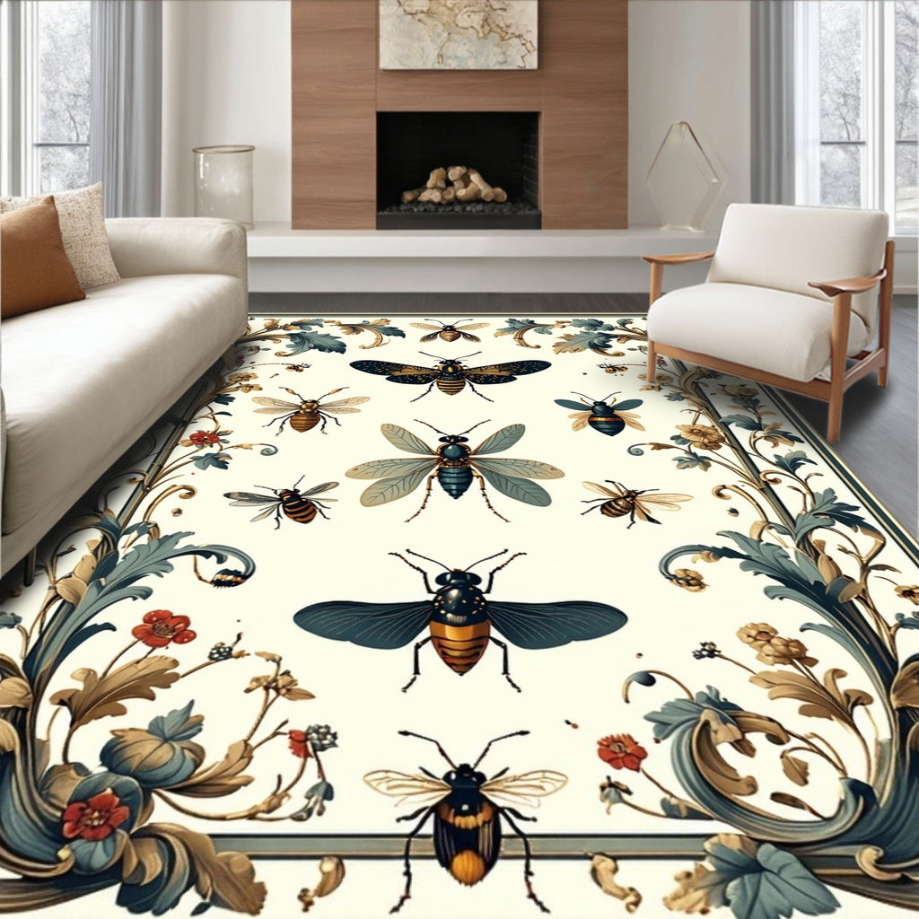 Insects and Floral Vintage Pattern Rug