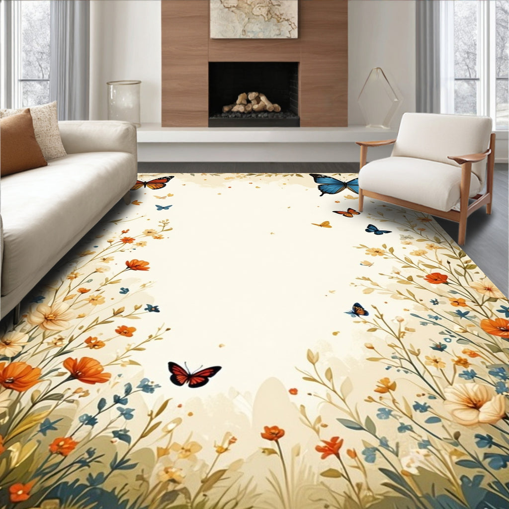 Whimsical Butterflies Floral Garden Rug