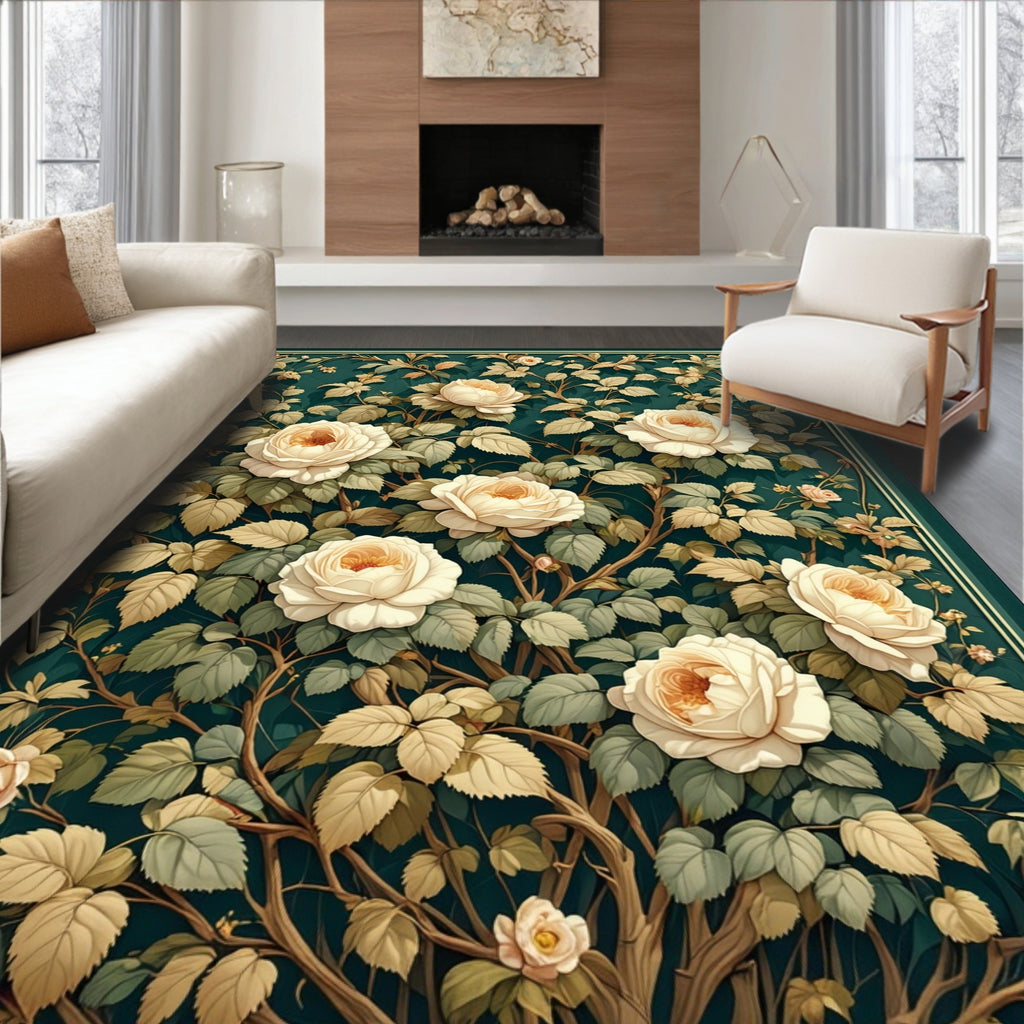 Cream Roses Botanical Garland Rug