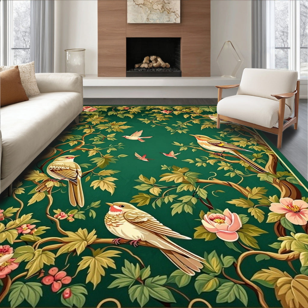 Birds and Blossoms Nature Pattern Rug