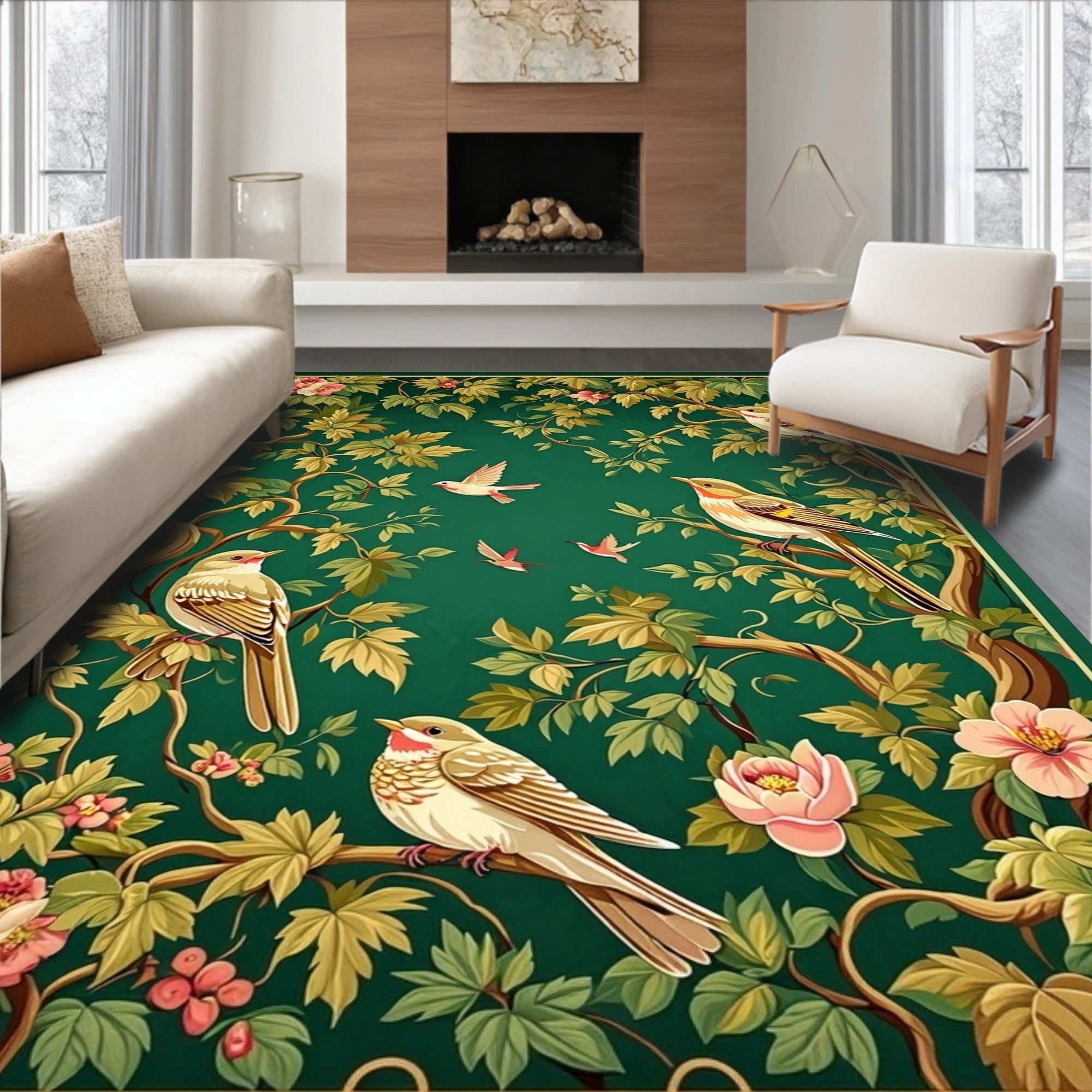 Birds and Blossoms Nature Pattern Rug