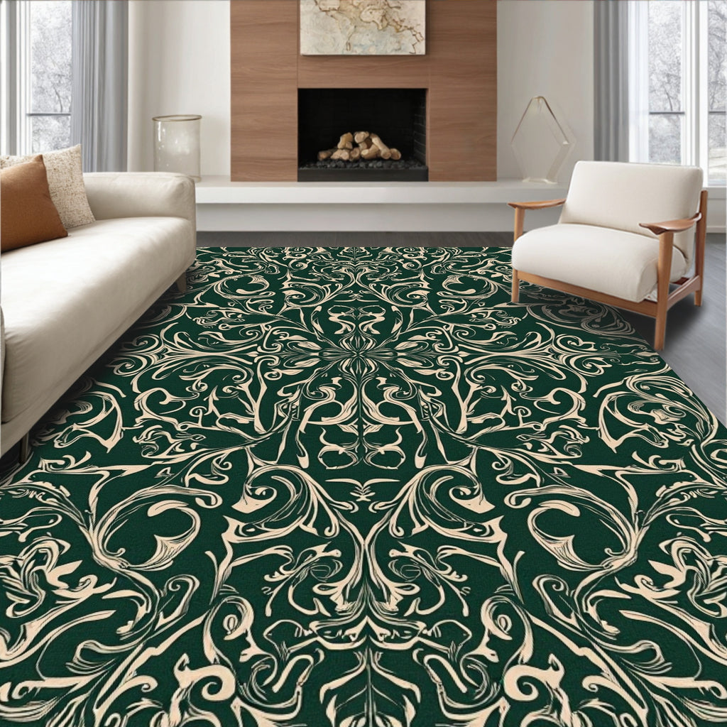 Dark Floral Swirls Antique Pattern Rug