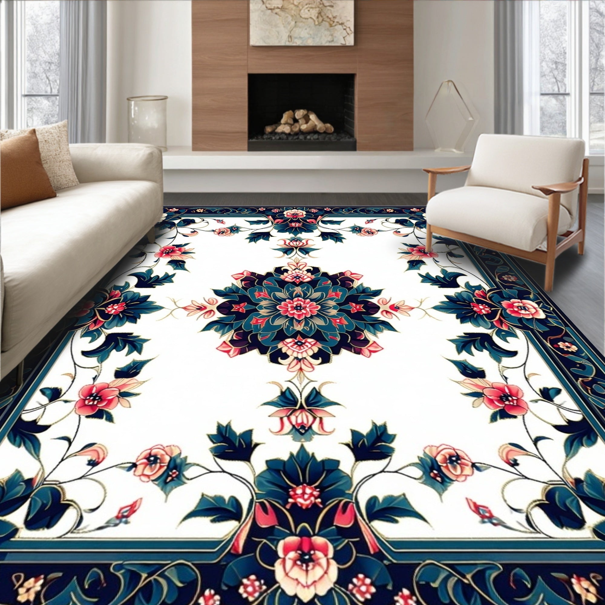 Floral Medallion Inspired Botanical Design Rug