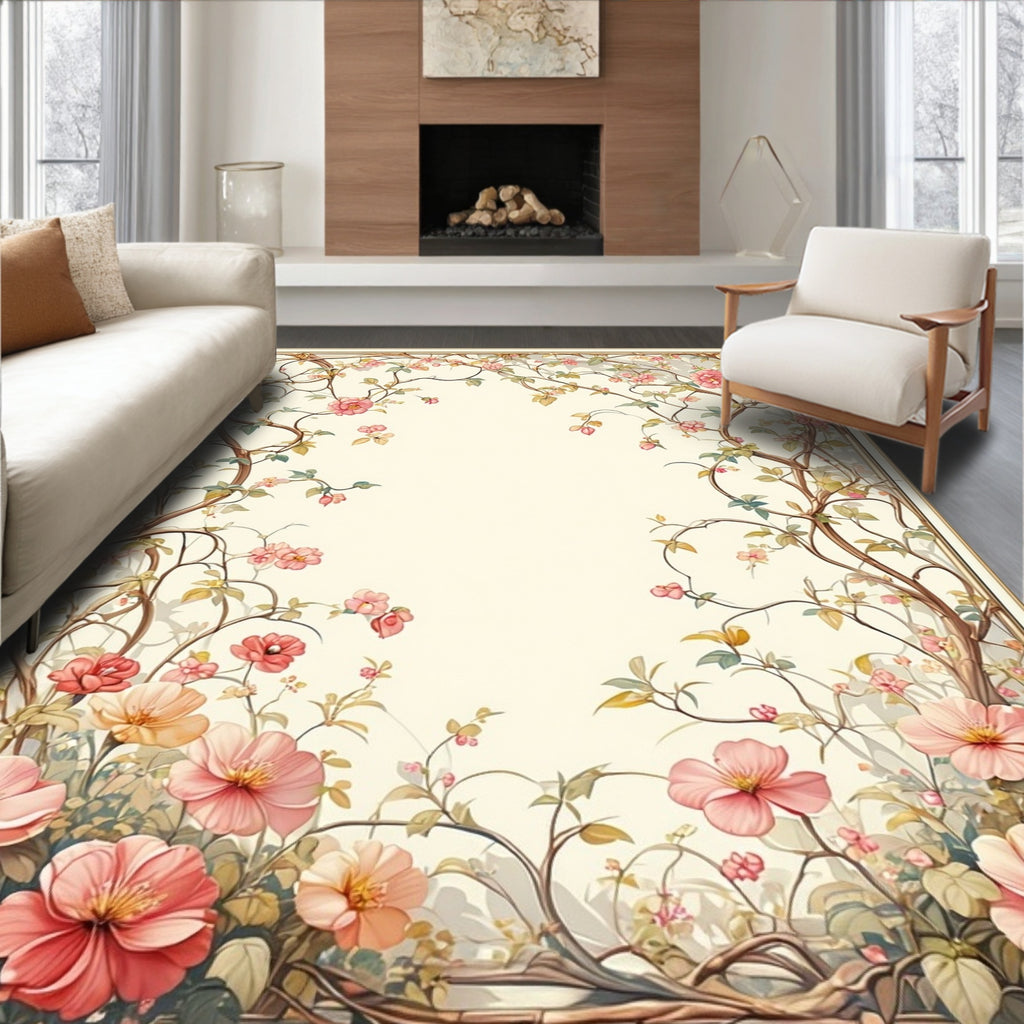 Vintage Floral Vine Botanical Print Rug