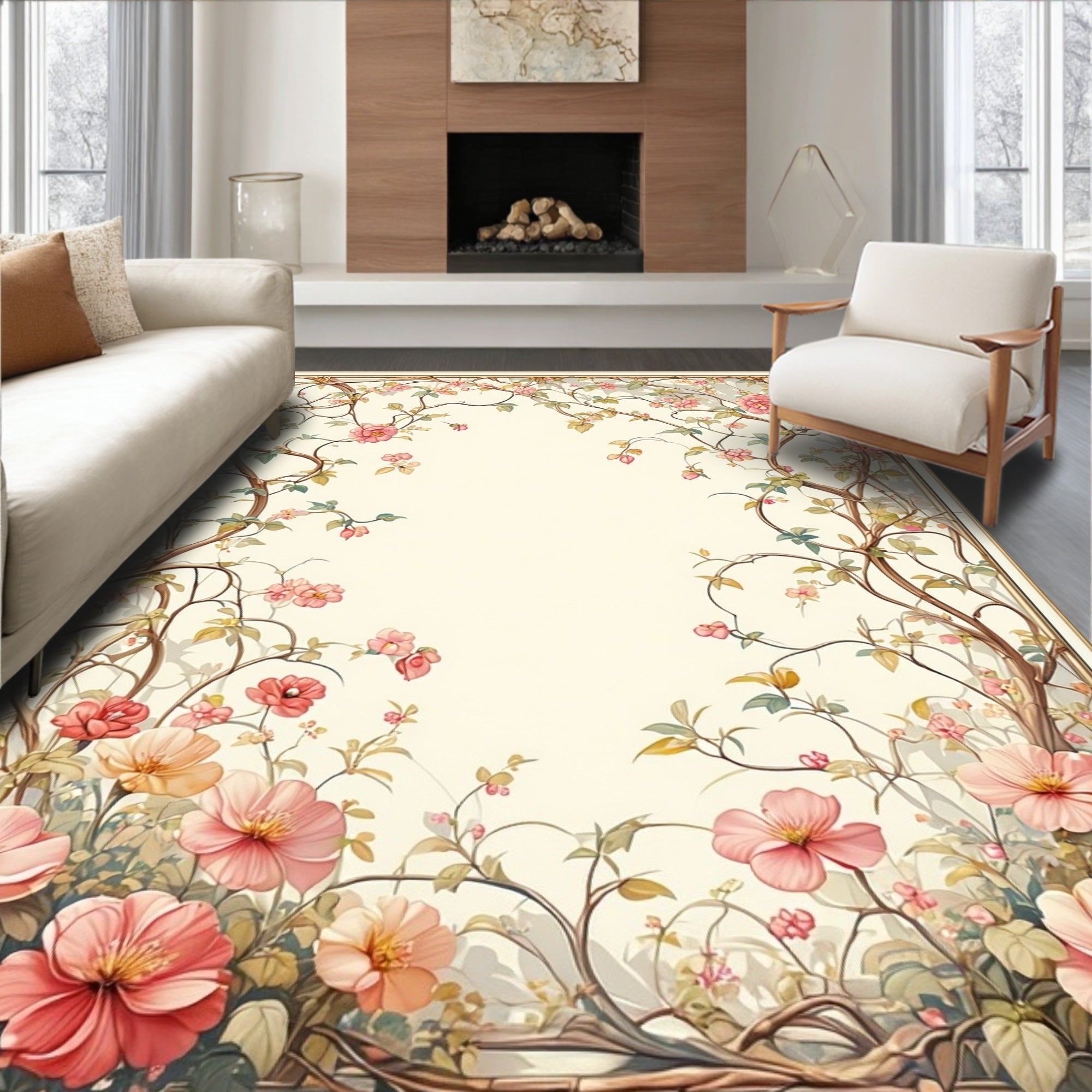 Vintage Floral Vine Botanical Print Rug