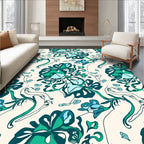 Earthy Teal Abstract Floral Pattern Rug