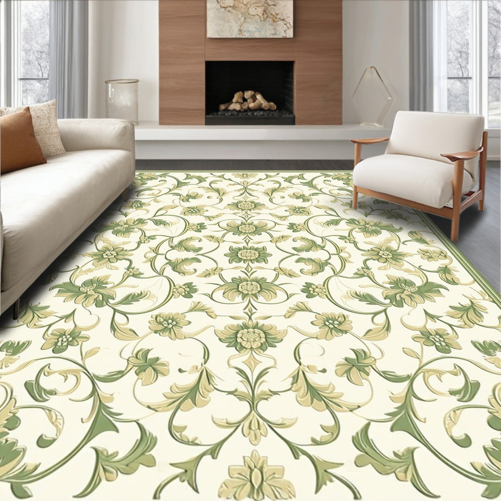 Elegant Green Floral Vines Rug