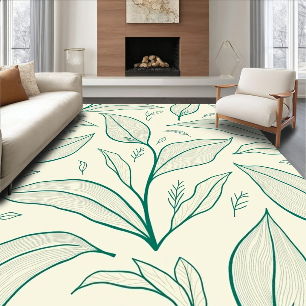 Nature Leaf Line Art Design Rug
