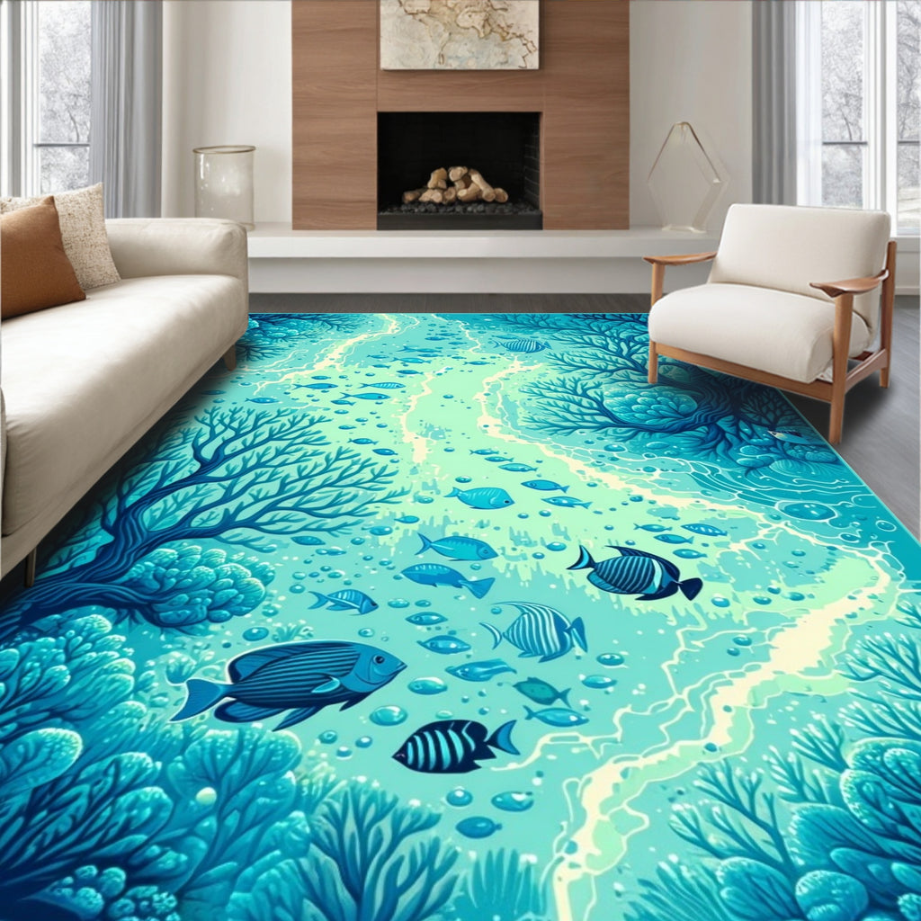Ocean Underwater Coral Fish Scene Rug