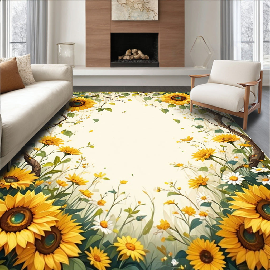 Whimsical Sunflower Daisy Meadow Design Rug