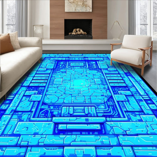 Abstract Blue Geometric Circuitry Rug