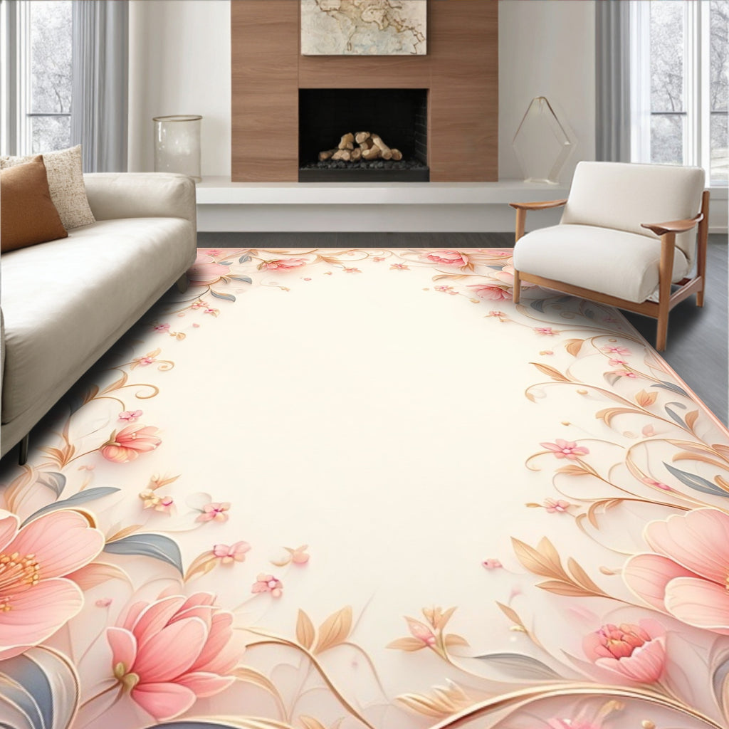 Soft Pink Floral Swirls Design Rug