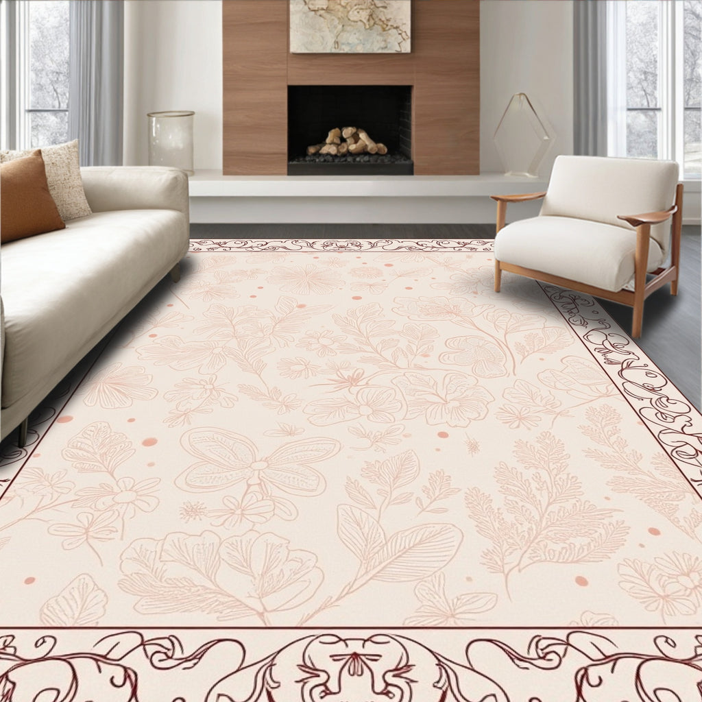Delicate Floral Butterfly Vines Border Rug