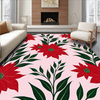 Crimson Poinsettia Floral Branch Rug