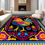 Bold Rooster Floral Frame Rug