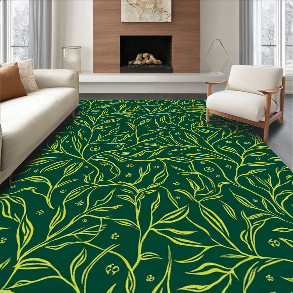 Green Vine Flower Pattern Rug