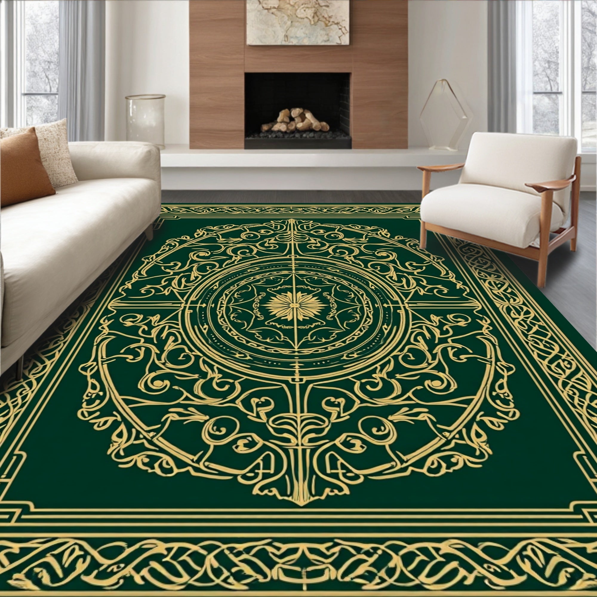 Intricate Golden Celtic Knot Design Rug