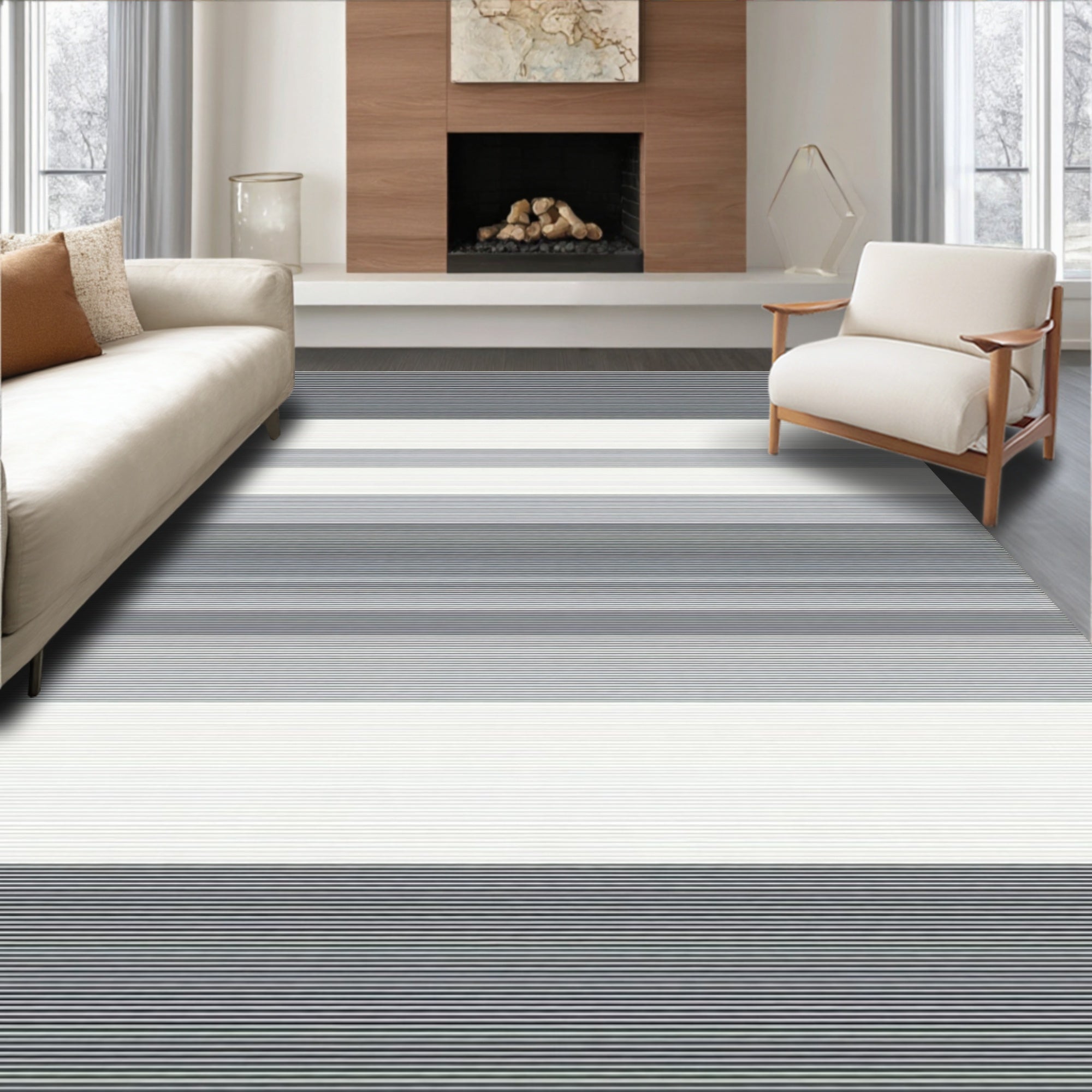 Subtle Gray Horizontal Stripe Pattern Rug