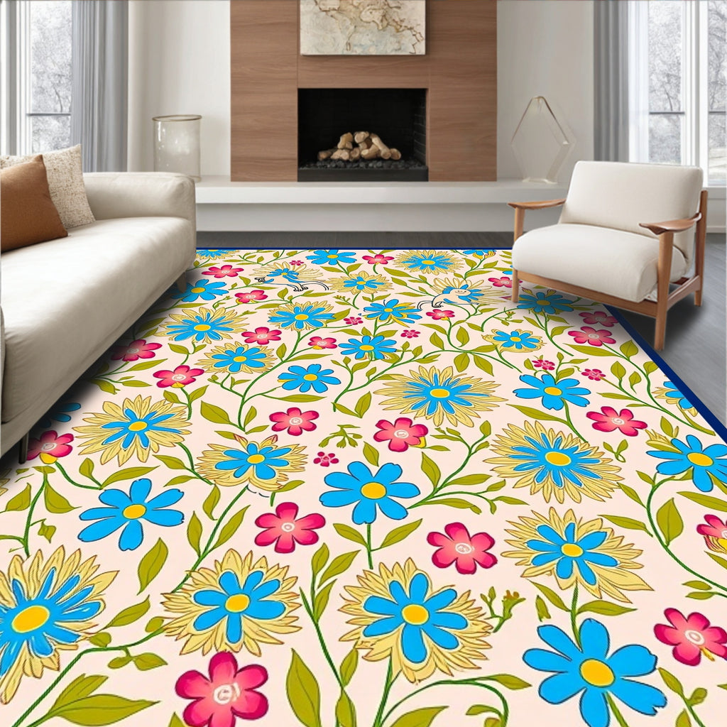 Playful Floral Creatures Print Design Rug