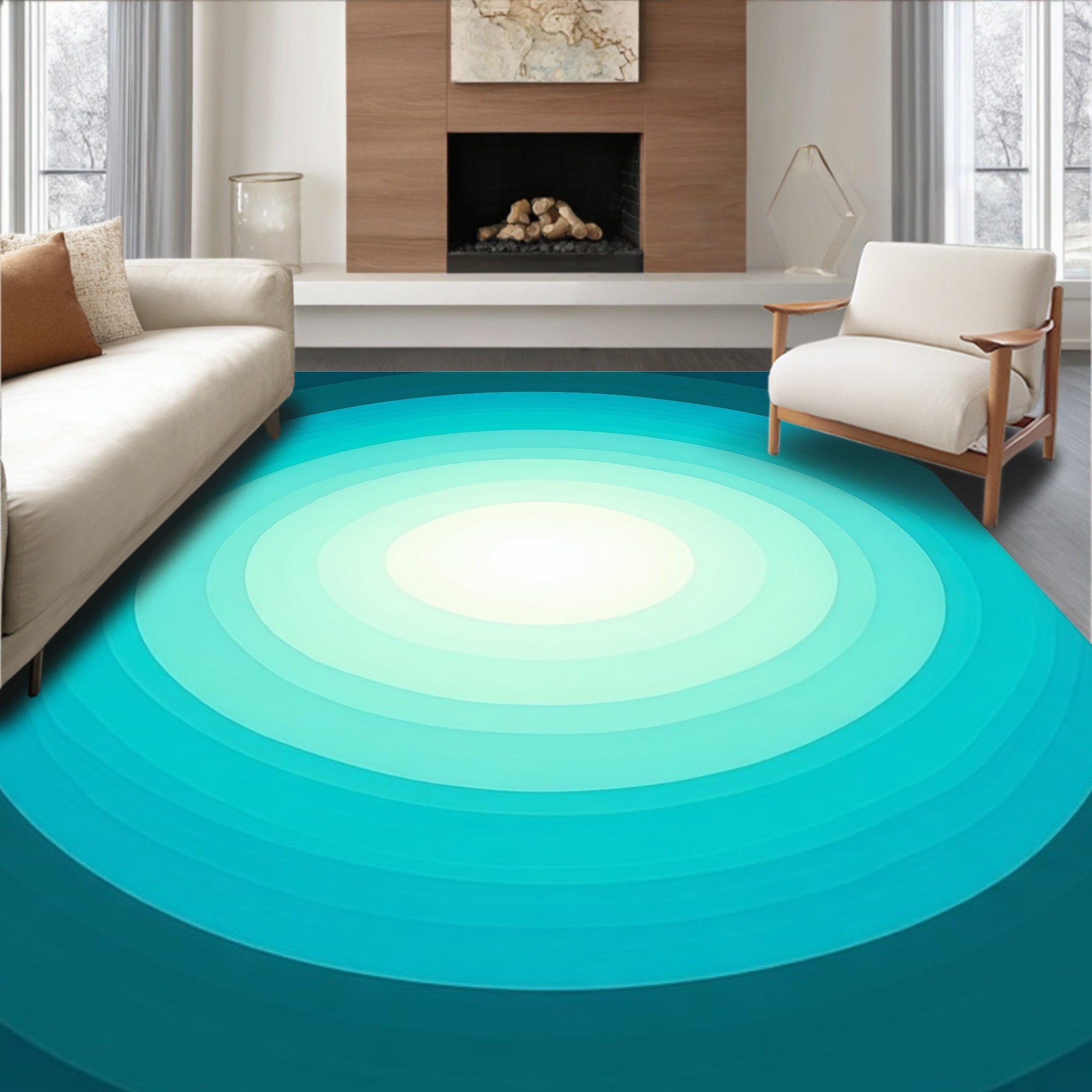 Deep Ocean Radiating Circles Design Rug