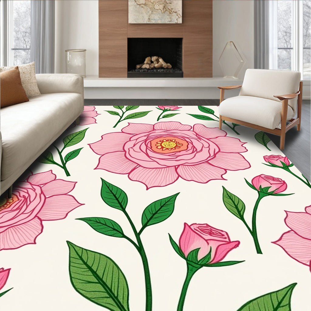 Pink Floral Vines Petals Rug