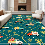 Holiday Trucks With Presents Snowflakes Rug