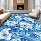 Intricate Floral Pattern Blue Rug