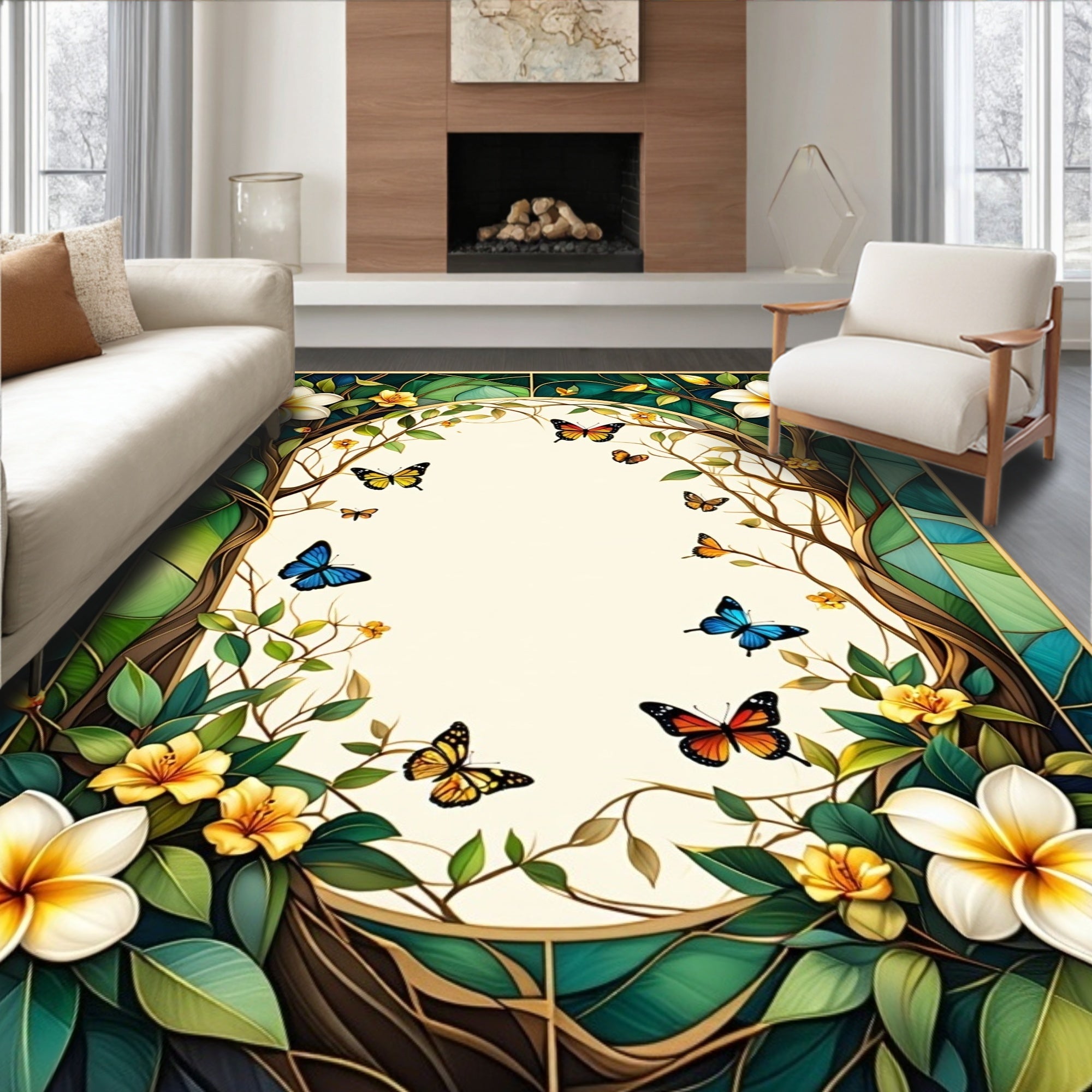 Floral Arch Butterflies Leaves Rug