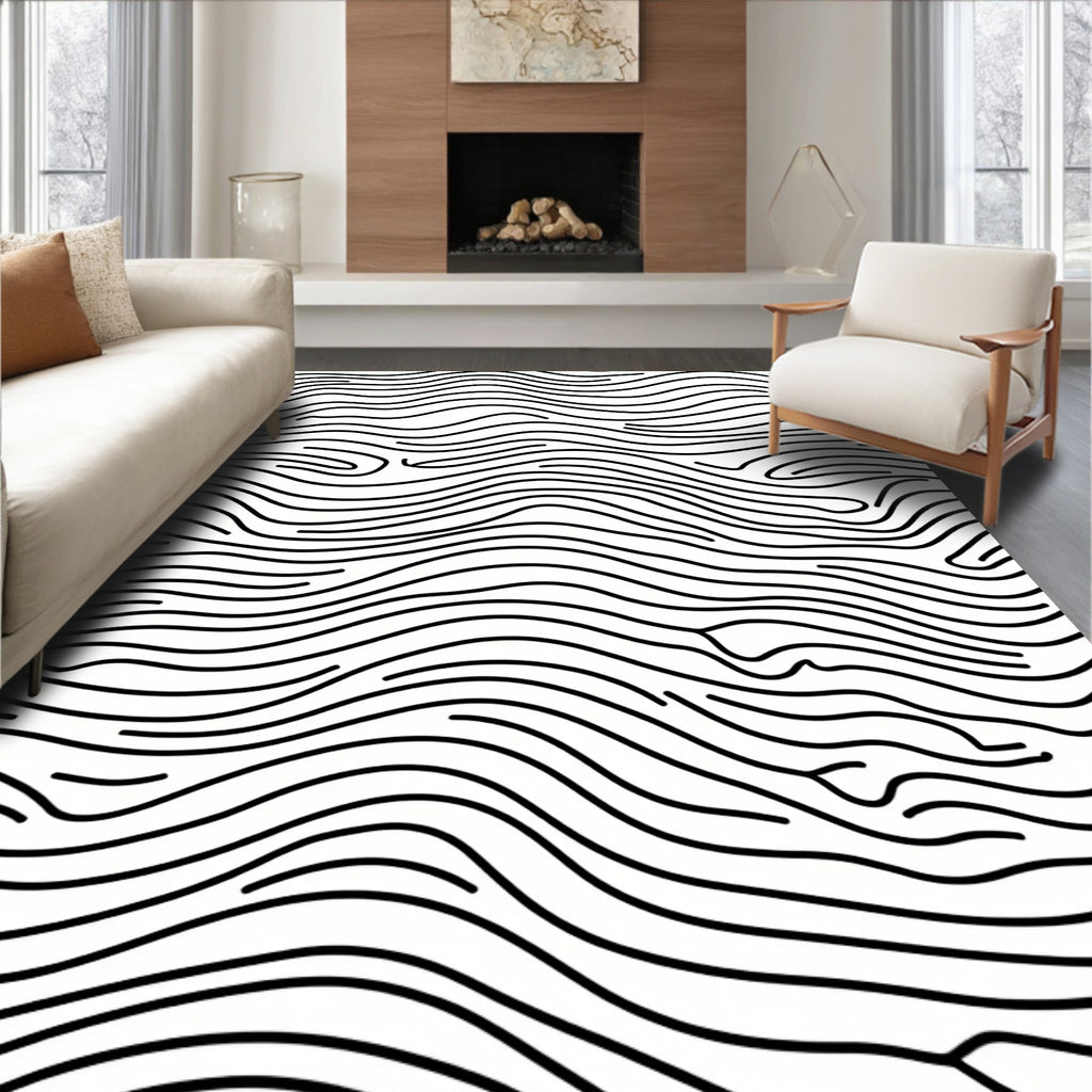 Abstract Wavy Black Line Rug