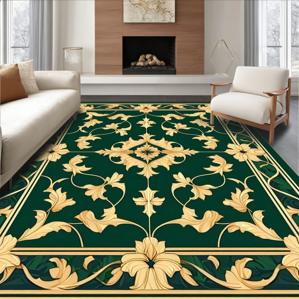 Elegant Gold Floral Vines Rug