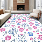 Pink Blue Floral Leaf Pattern Rug