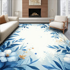 Elegant Blue Floral Watercolor Art Rug