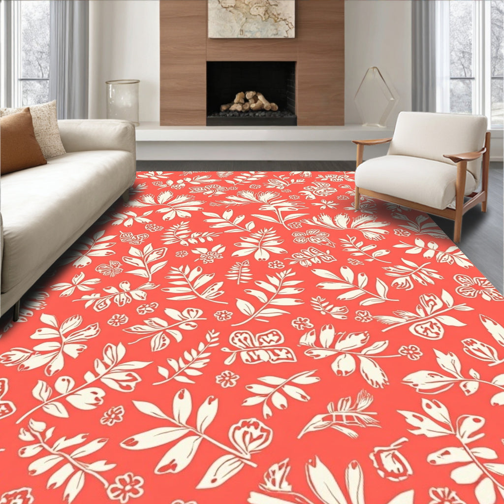 Coral Garden Floral Pattern Rug