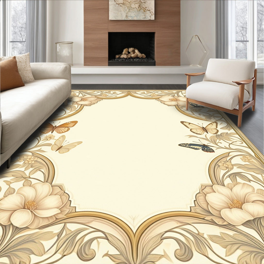 Elegant Floral Butterfly Motif Rug