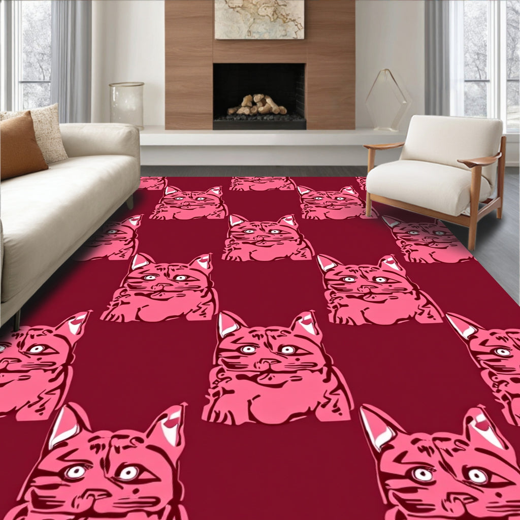 Pink Cat Portrait Pattern Design Rug