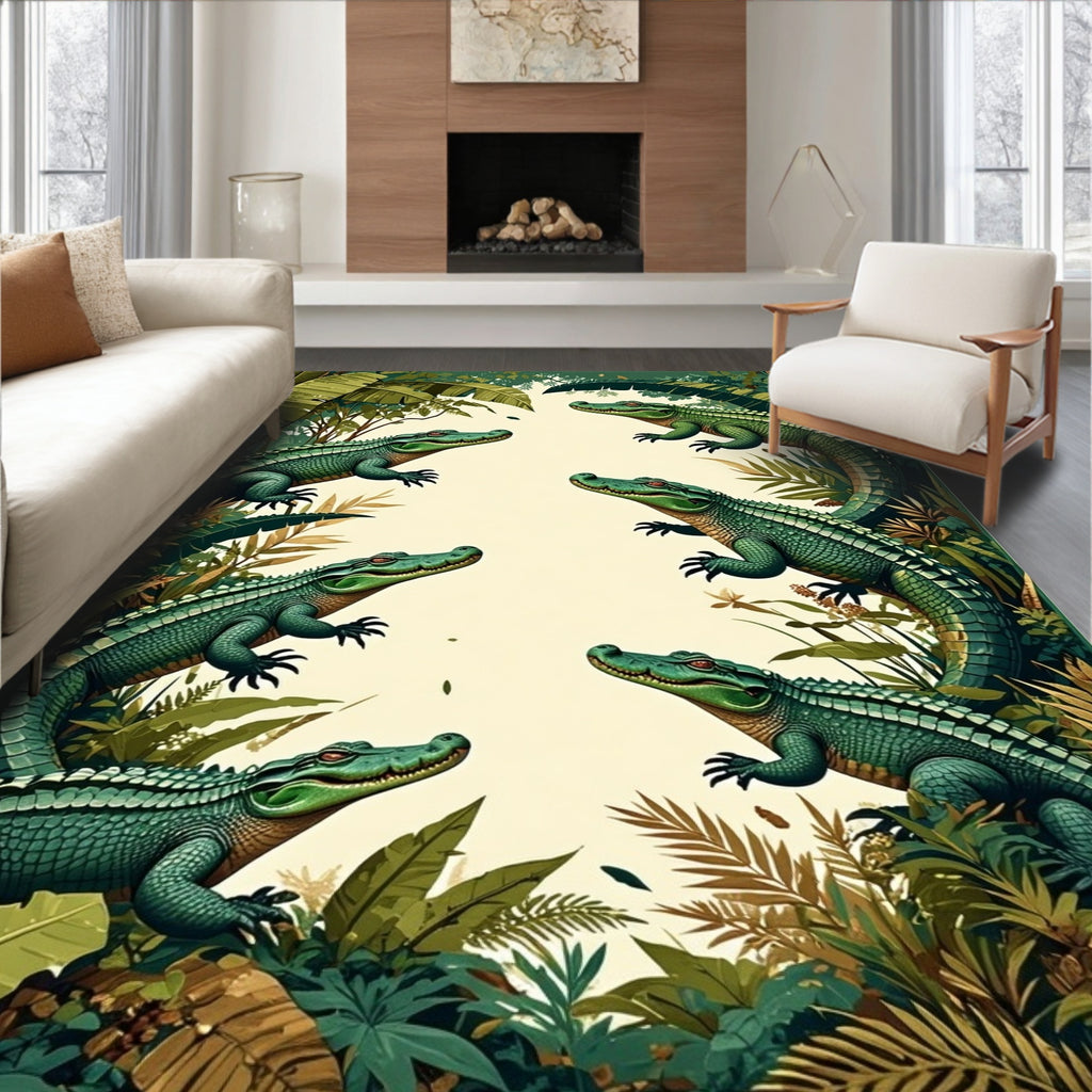 Alligators and Jungle Foliage Design Rug