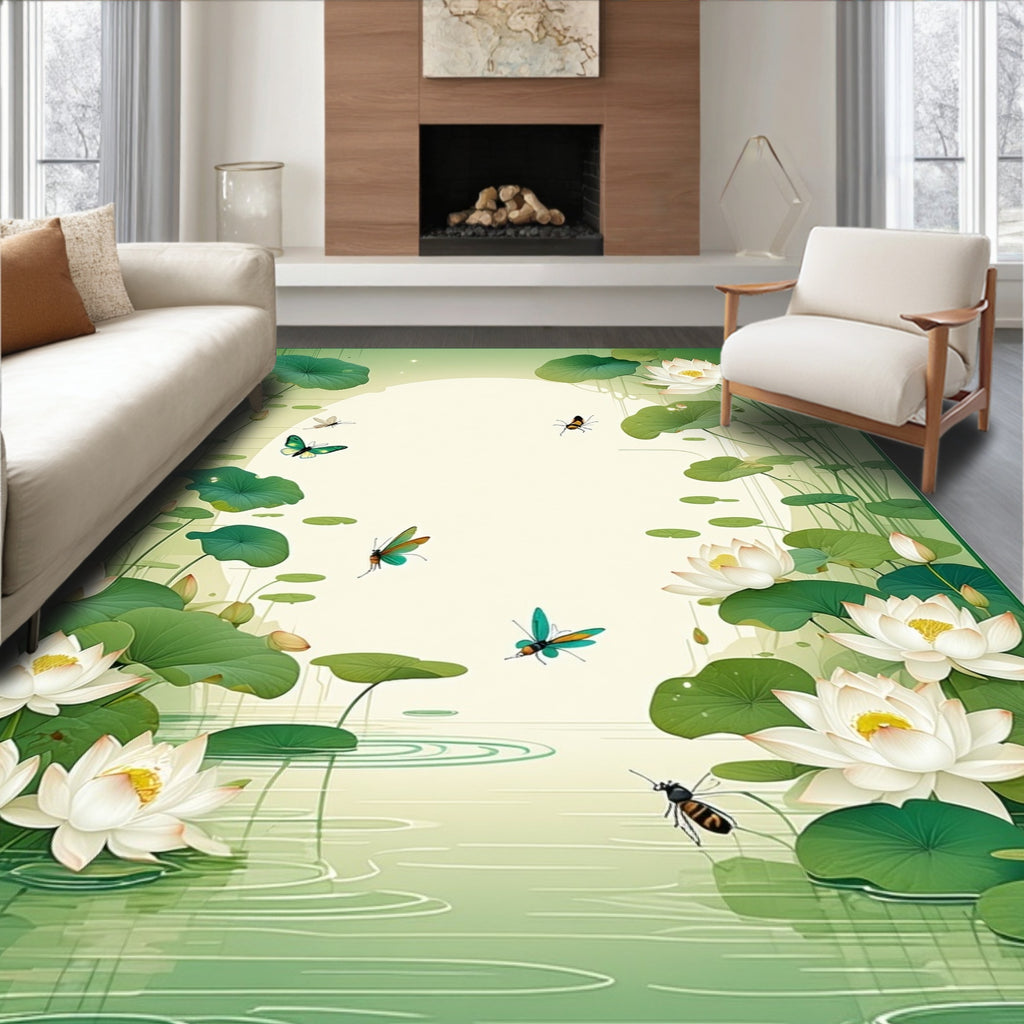 Tranquil Lotus Pond Butterfly Design Rug