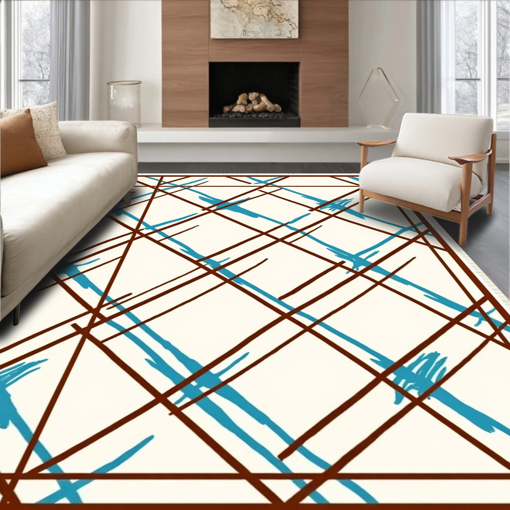 Modern Diagonal Stripes Blue Design Rug