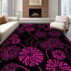 Vibrant Floral Lines Black Pink Rug