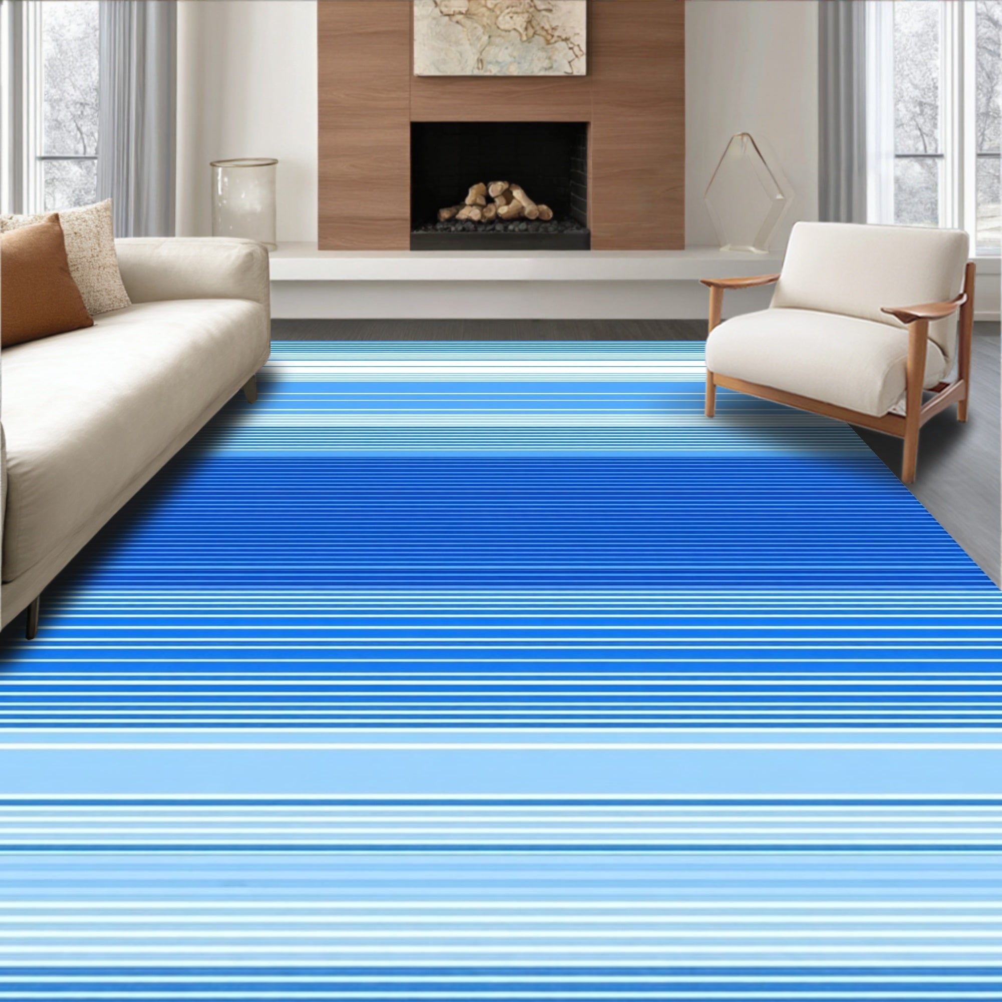 Blue Horizontal Stripe Pattern Rug