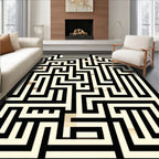 Black Beige Maze Pattern Rug