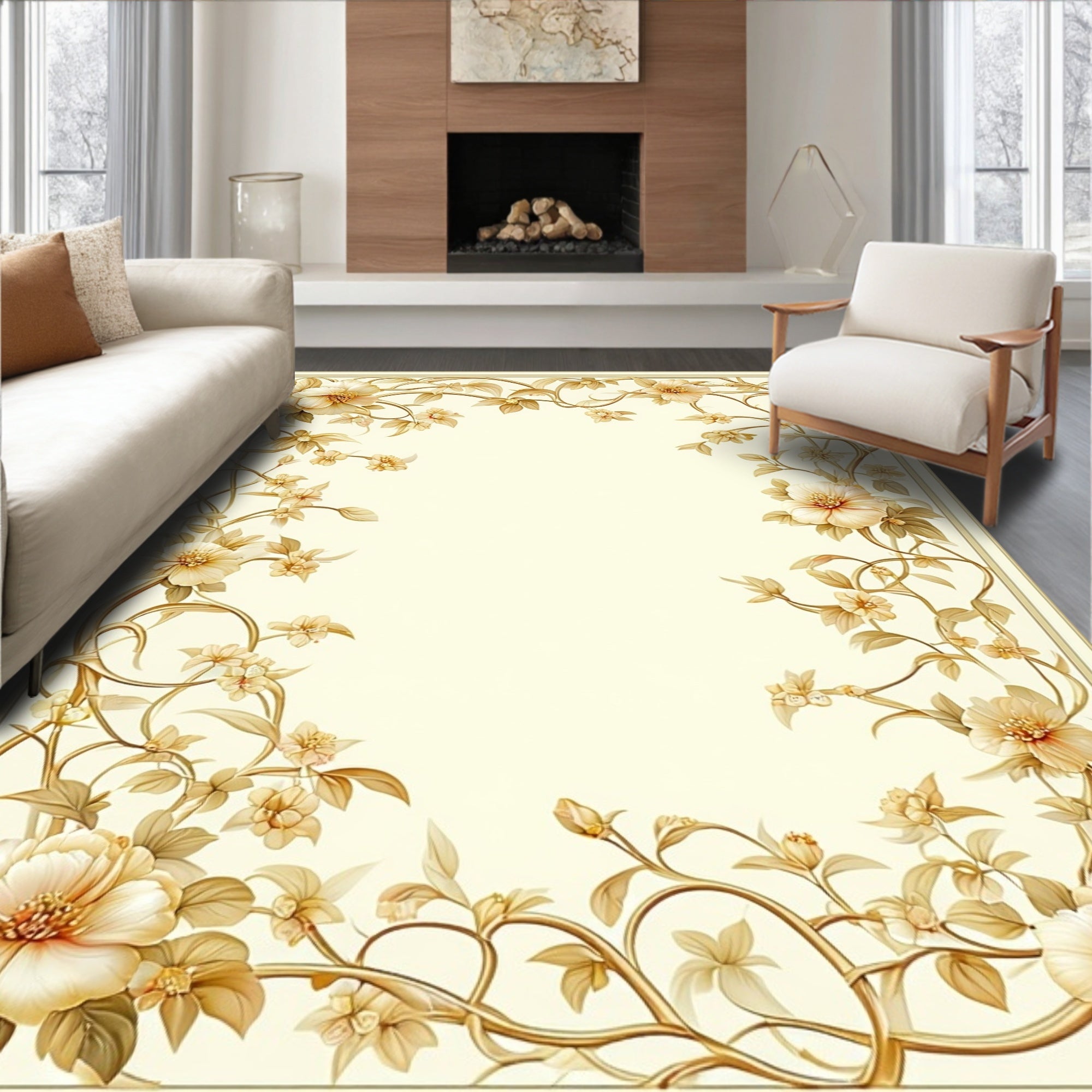 Elegant Floral Vine Motif Rug