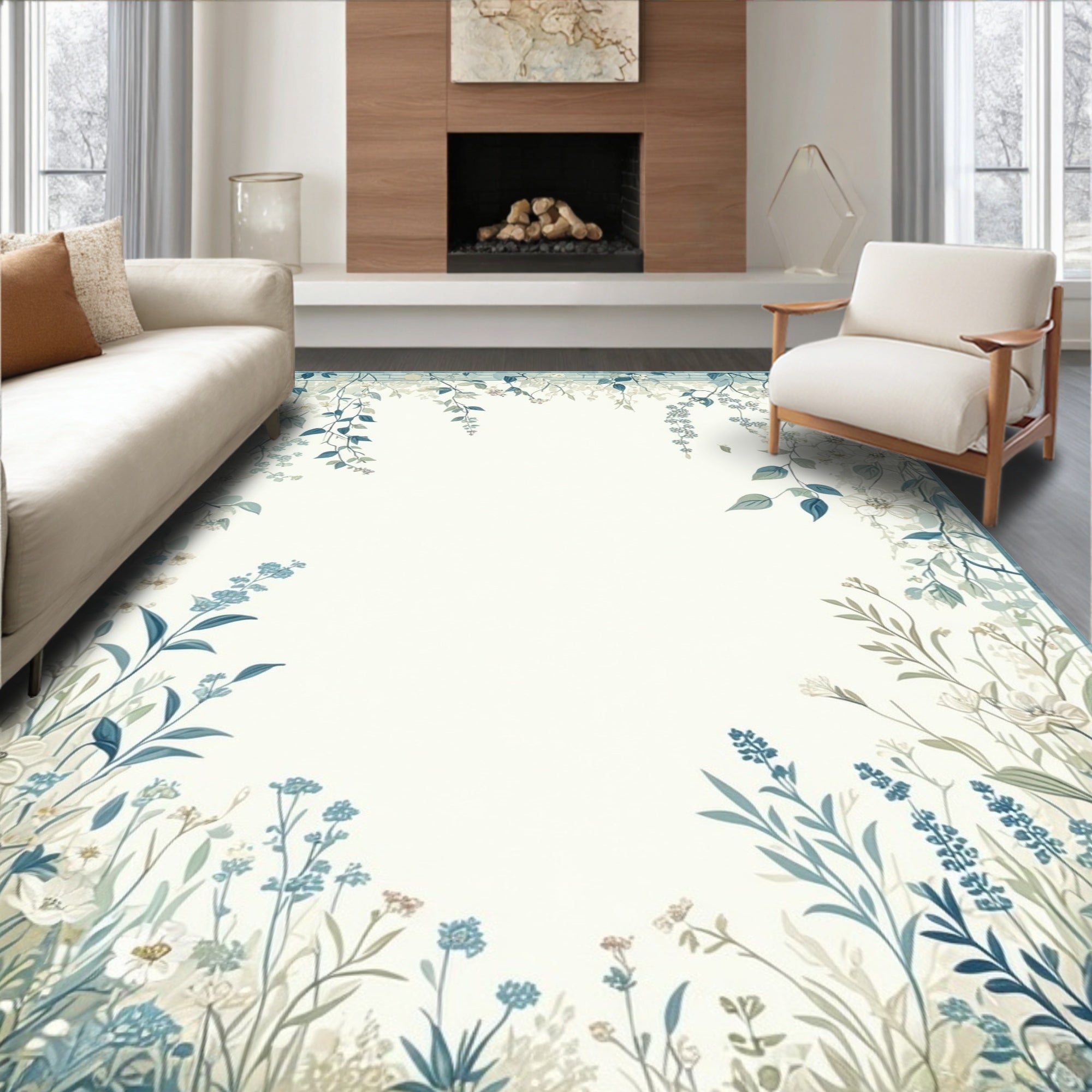 Delicate Floral Vine Pattern Rug