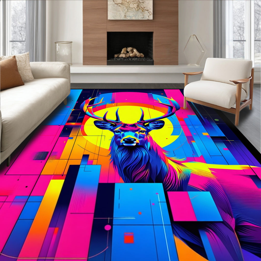 Vibrant Geometric Stag Pattern Design Rug