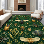 Botanical Insects Gold Green Pattern Rug