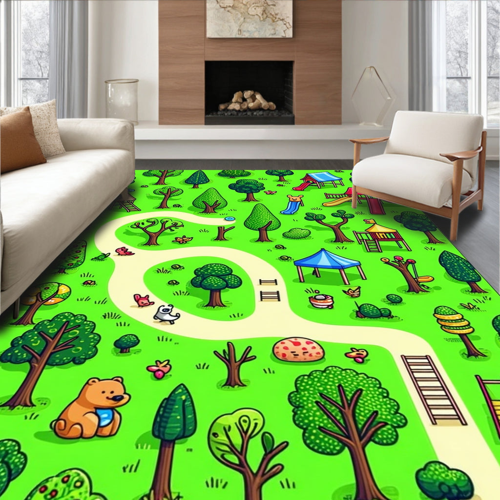 Whimsical Park Scene Pattern Rug