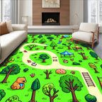 Whimsical Park Scene Pattern Rug