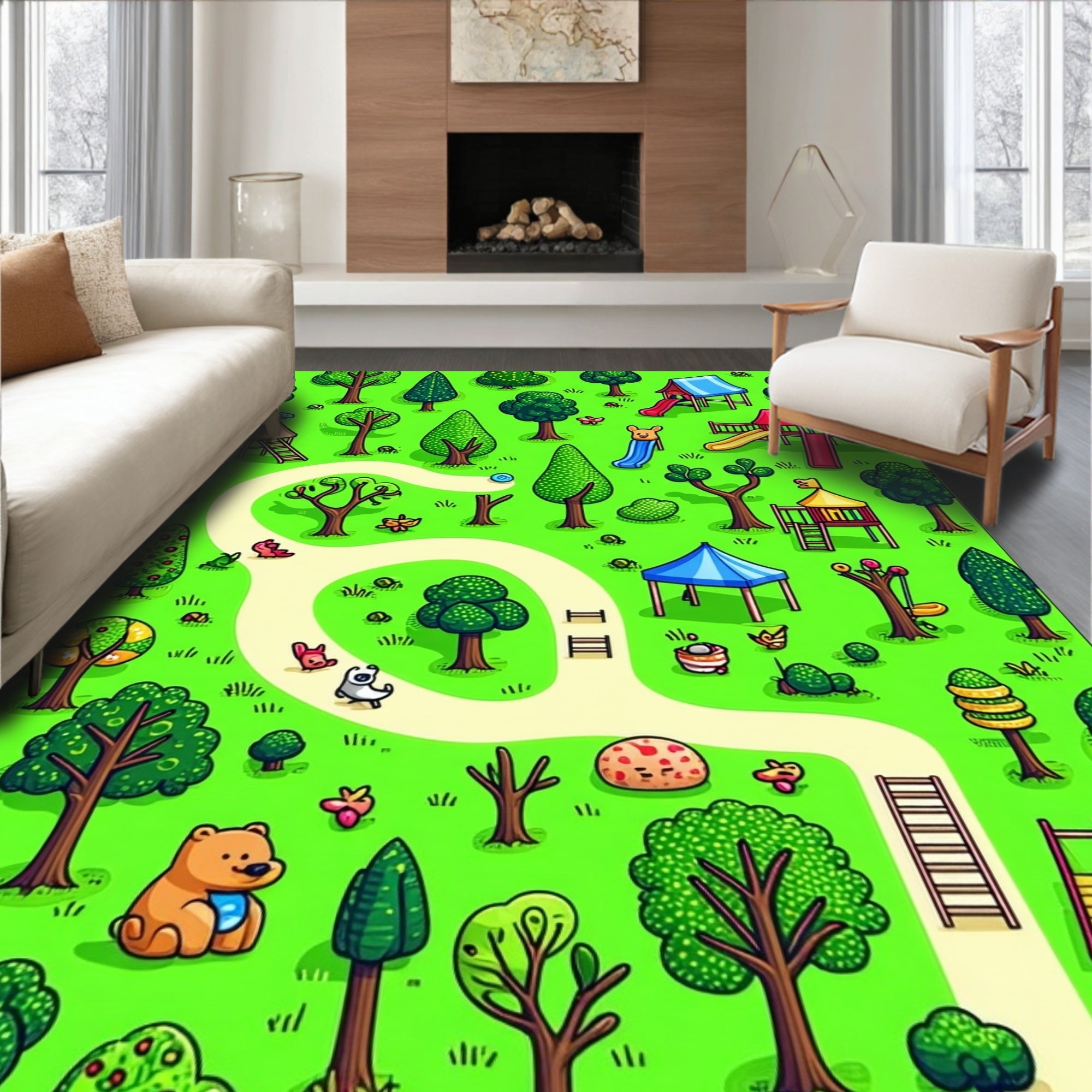 Whimsical Park Scene Pattern Rug