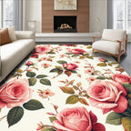 Pink Roses Delicate Blossoms Pattern Rug