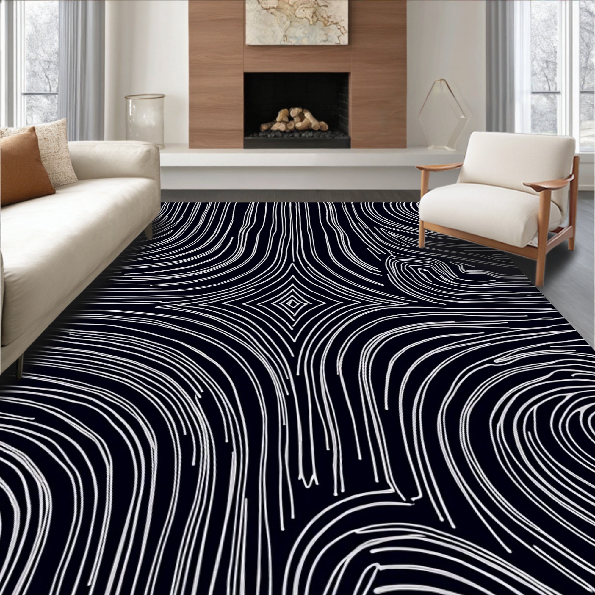 Abstract Swirls Dark Contemporary Pattern Rug